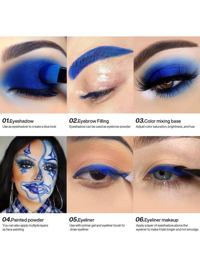 DE'LANCI Blue Eyeshadow Matte Palette, Highly Pigmented Gemstone Blue Eye Shadow Single, Ultra-Blendable, Intense Color, Blue Face Body Paint Christmas Halloween Smurf Mystique Cosplay Daily Makeup - Image 2