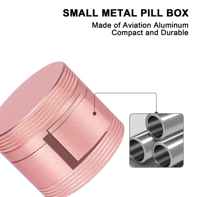 SOBAHIDO Small Pill Case Daily Pill Box - Portable Metal Pill Container for Pocket Purse, Single Waterproof Pill Holder for Vitamins, Cod Liver Oil, Medicine, Pill Organizer Pink - Image 5