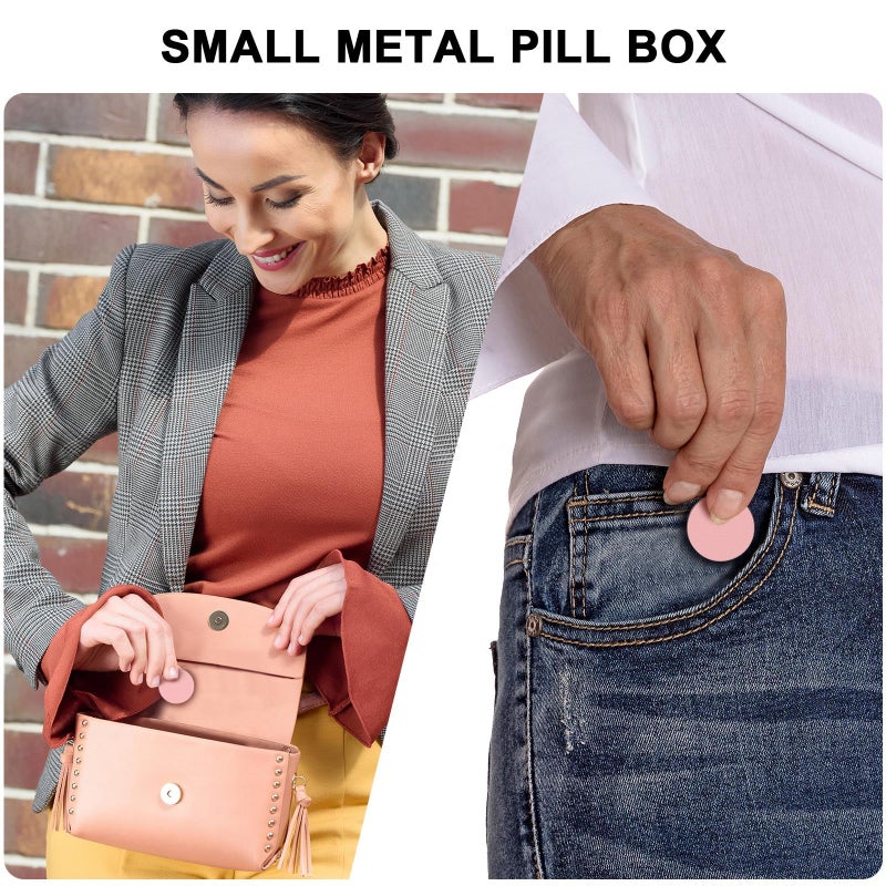 SOBAHIDO Small Pill Case Daily Pill Box - Portable Metal Pill Container for Pocket Purse, Single Waterproof Pill Holder for Vitamins, Cod Liver Oil, Medicine, Pill Organizer Pink - Image 2