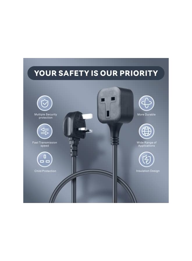 PROMASS Power Extension Lead,promass 1 Way Extension Cord with UK 3 Pin Plug Power Strips,Tough and Fireproof Single Extension Socket for Garden,Warehouse & Interior Renovation(Black) (2P2M) - Image 2