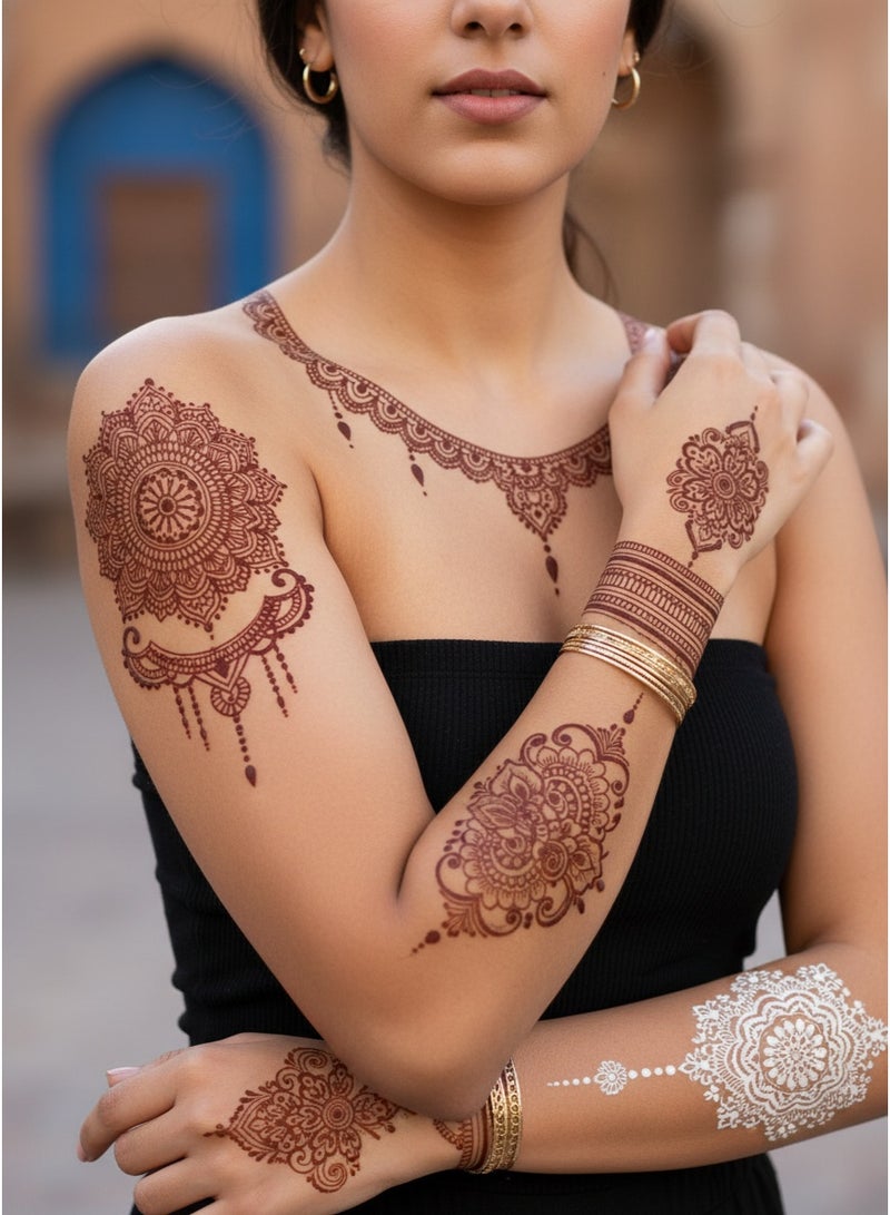 SYNSYB 16 Pcs Henna Tattoo Kit - Temporary Tattoo Stickers for Adults with Lace, Flower, and Butterfly Patterns - Image 1