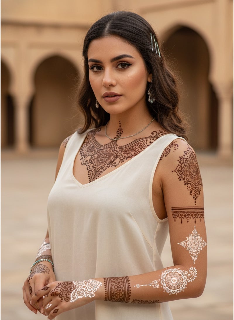 SYNSYB 16 Pcs Henna Tattoo Kit - Temporary Tattoo Stickers for Adults with Lace, Flower, and Butterfly Patterns - Image 3