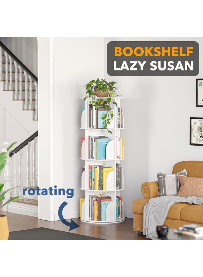 Sharpdo 4 Tier Rotating Bookshelf Tower, Spinning Bookcase Lazy Susan, Revolving 360 Book Shelf Storage Round Carousel, Vertical Rotate Turning Spiral Corner Organizer - Image 2