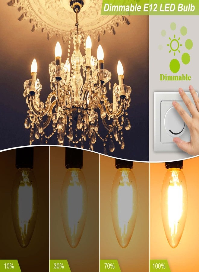 مصباح LED قابل للتعتيم بقاعدة شمعدان، يعادل 40 واط، مصباح ثريا E12، أبيض دافئ 3000 كلفن، 400 لومن، مؤشر تجسيد اللون 85+، مصباح مروحة سقف B11 من النوع B بقوة 4 واط، مصابيح شمعة بخيوط شفافة وقاعدة صغيرة، عبوة من 10 مصابيح - Image 2