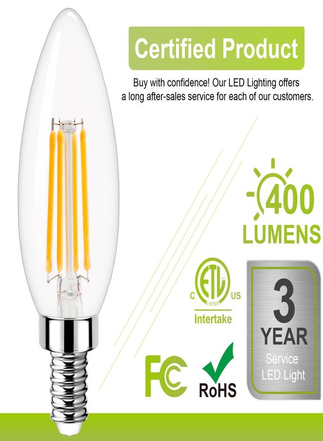 مصباح LED قابل للتعتيم بقاعدة شمعدان، يعادل 40 واط، مصباح ثريا E12، أبيض دافئ 3000 كلفن، 400 لومن، مؤشر تجسيد اللون 85+، مصباح مروحة سقف B11 من النوع B بقوة 4 واط، مصابيح شمعة بخيوط شفافة وقاعدة صغيرة، عبوة من 10 مصابيح - Image 3