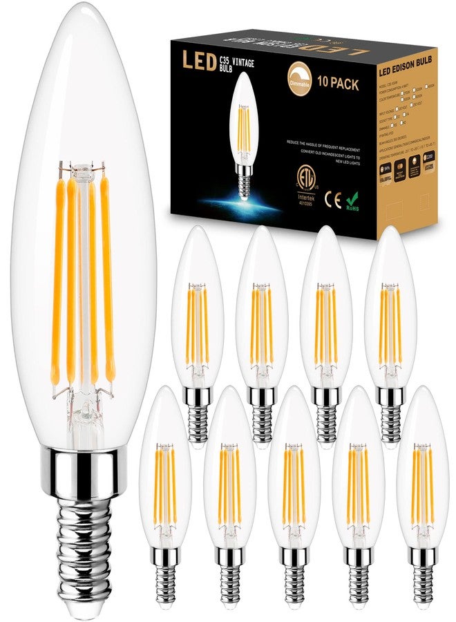 مصباح LED قابل للتعتيم بقاعدة شمعدان، يعادل 40 واط، مصباح ثريا E12، أبيض دافئ 3000 كلفن، 400 لومن، مؤشر تجسيد اللون 85+، مصباح مروحة سقف B11 من النوع B بقوة 4 واط، مصابيح شمعة بخيوط شفافة وقاعدة صغيرة، عبوة من 10 مصابيح - Image 1