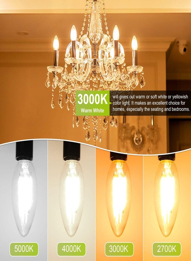 مصباح LED قابل للتعتيم بقاعدة شمعدان، يعادل 40 واط، مصباح ثريا E12، أبيض دافئ 3000 كلفن، 400 لومن، مؤشر تجسيد اللون 85+، مصباح مروحة سقف B11 من النوع B بقوة 4 واط، مصابيح شمعة بخيوط شفافة وقاعدة صغيرة، عبوة من 10 مصابيح - Image 4