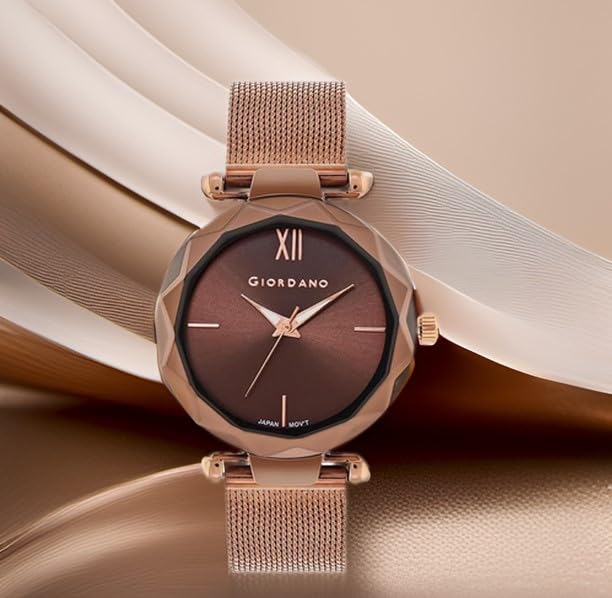 Giordano Analog Watch for Women with Cut Glass dial, Roman Indices and Stylish Metal Strap - Image 2