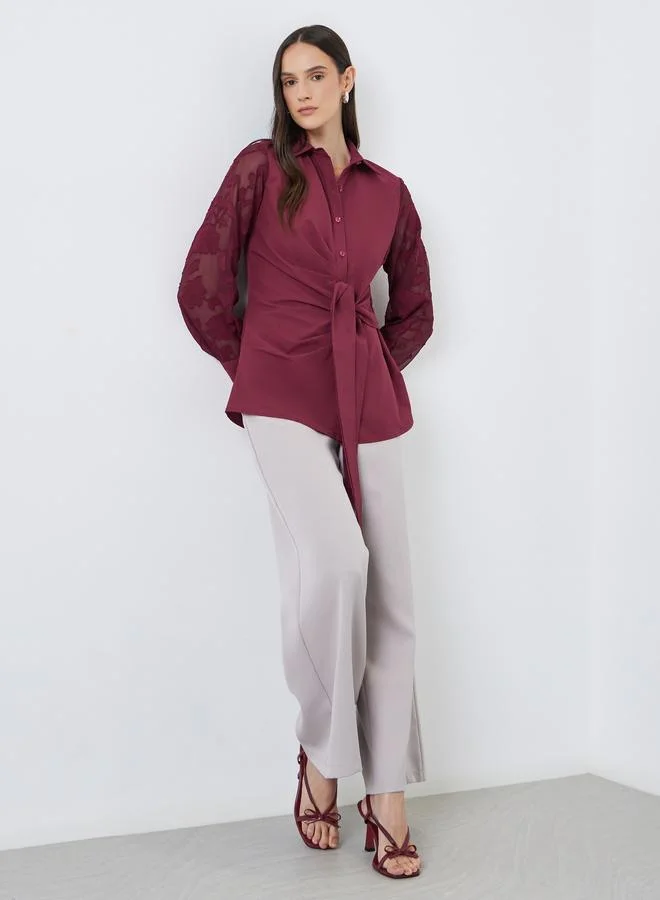 Styli Styli Front Knot Lace Long Sleeve Buttoned Shirt