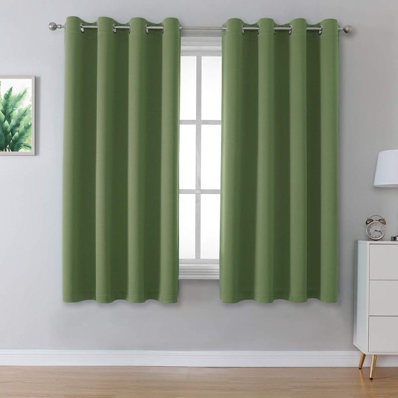 DUALIFE Sage Green Solid Curtains for Bedroom Short Small Window Treatment Blackout Thermal Insulated Curtain Panels 52 by 54 Inch Length with Grommet Set of 2 Panels