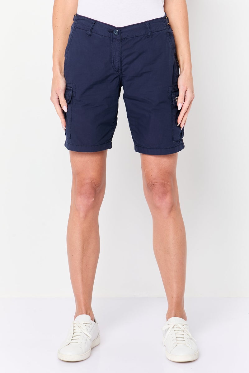Napapijri Women Brand Logo Cargo Shorts, Navy - Image 1