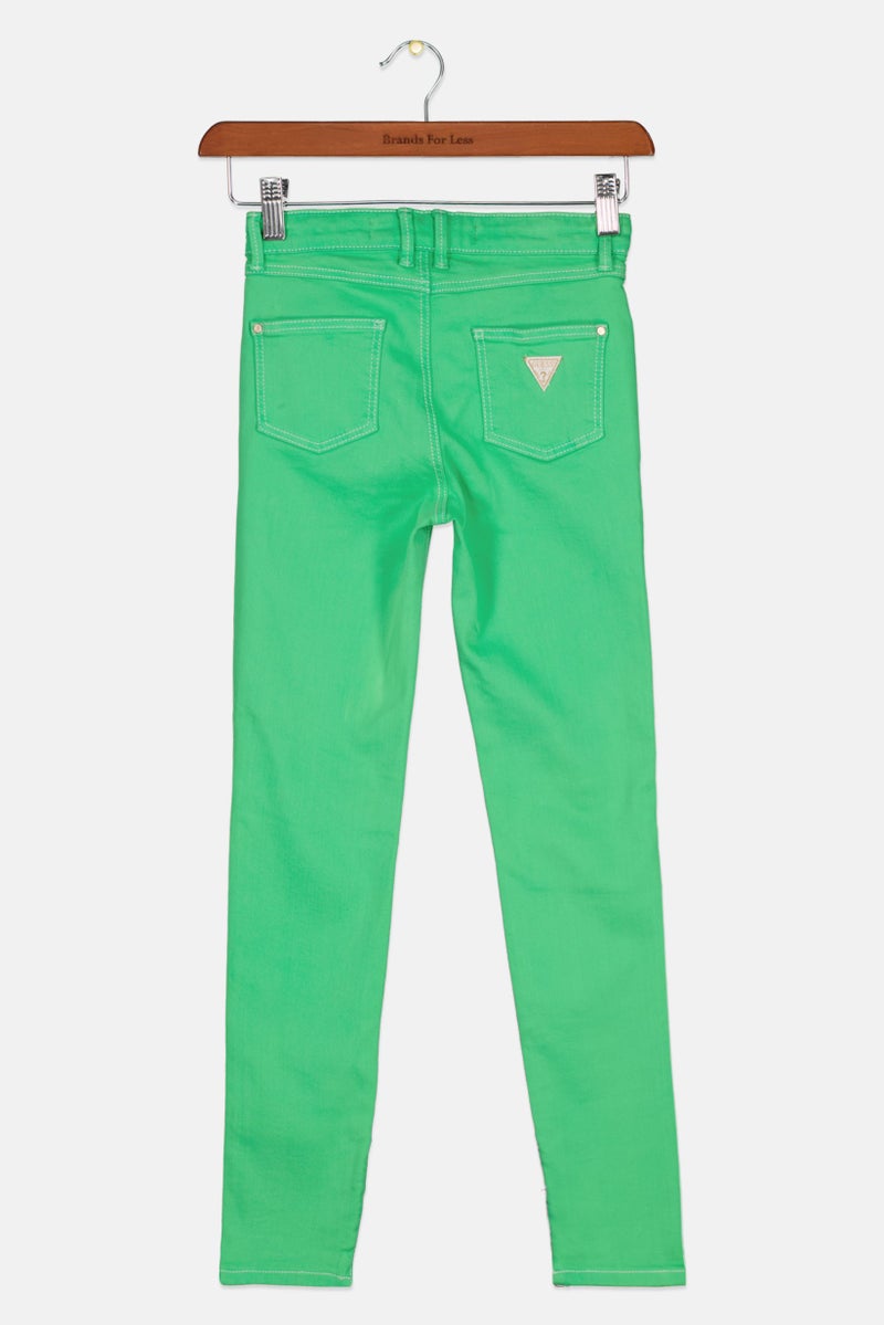 GUESS Kids Girl Skinny Fit Stretchable Plain Jeans, Green  - Image 2