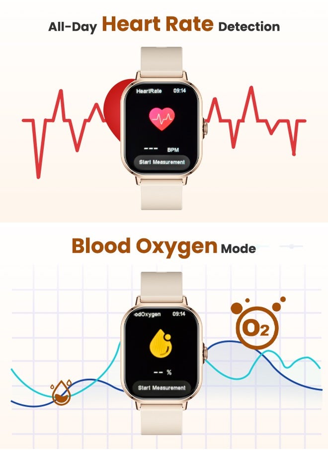 Necomi - Smart Watch with Heart Rate Monitor, Blood Oxygen and Sleep Monitor Fitness Tracker for Android Ios phones (Golden) - Image 1