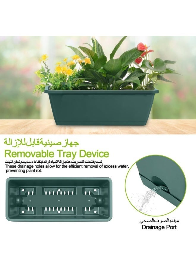 Arabest Window Planter Box, 6 PCS Rectangle Plant Pot, with Drainage Holes & Removable Trays, Self Watering Succulent Planter Box, Windowsill Herb Flower Pot, Plastic Plant Container for Balcony Garden(42x17.5x14cm) - Image 5