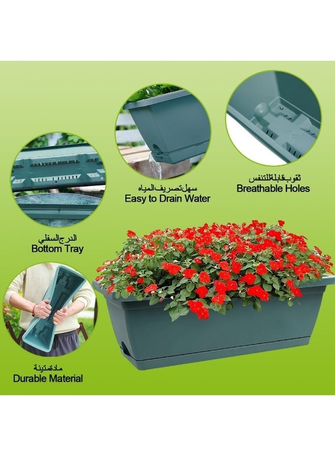 Arabest Window Planter Box, 6 PCS Rectangle Plant Pot, with Drainage Holes & Removable Trays, Self Watering Succulent Planter Box, Windowsill Herb Flower Pot, Plastic Plant Container for Balcony Garden(42x17.5x14cm) - Image 3