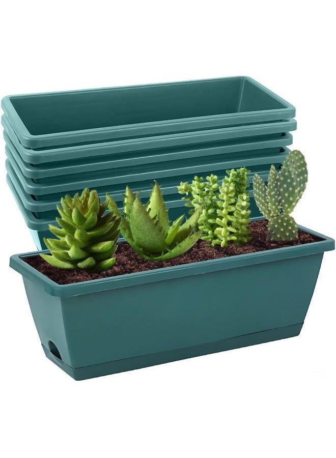 Arabest Window Planter Box, 6 PCS Rectangle Plant Pot, with Drainage Holes & Removable Trays, Self Watering Succulent Planter Box, Windowsill Herb Flower Pot, Plastic Plant Container for Balcony Garden(42x17.5x14cm) - Image 1
