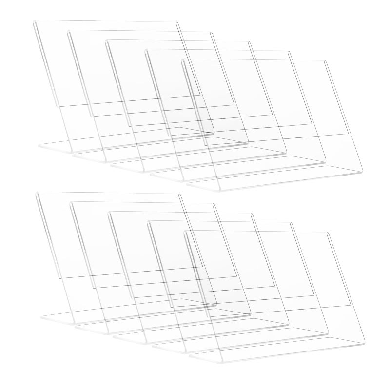 HESIN 10 Pack of Acrylic Sign Holder 5x35 Acrylic Store Price Tag Rack with Slant Back for Notice Info Menu Price Sheet Photo or Any Literature 10 Pack