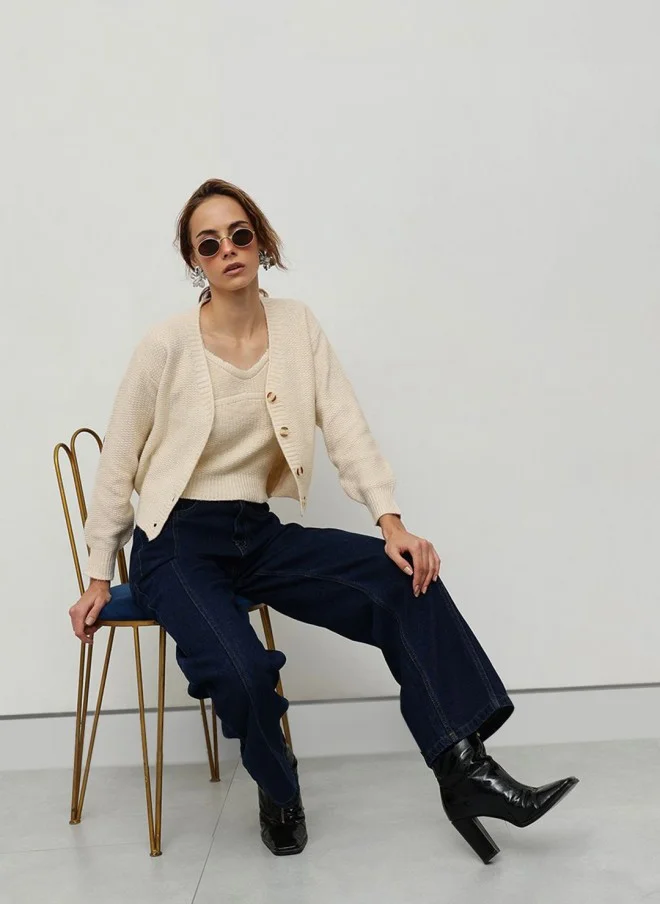 STREET 9 Beige Crop Cardigan for Women
