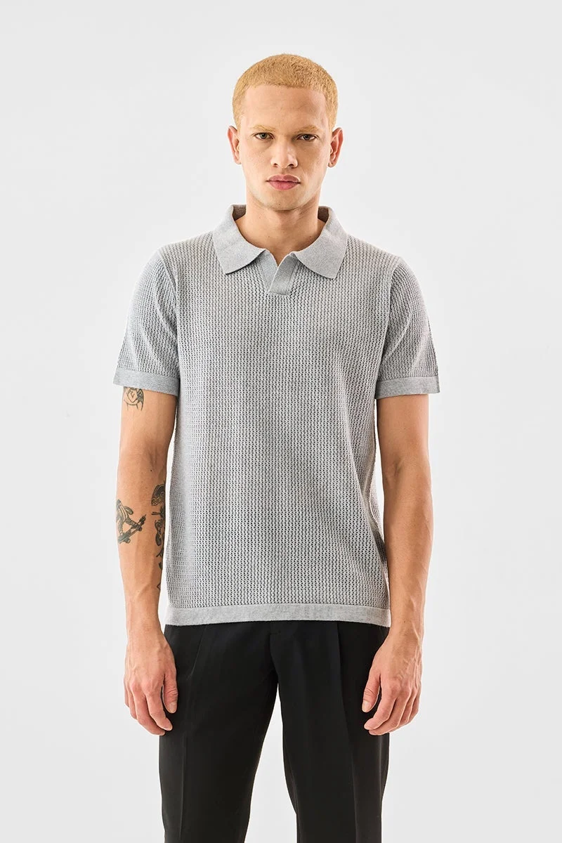 SNITCH Regular Fit 100% Cotton Textured Polo T-Shirt