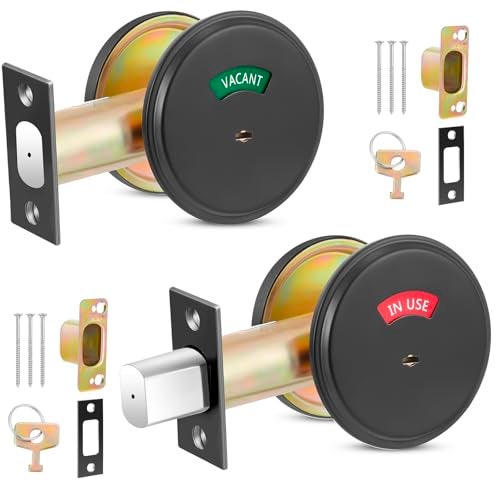 Tandefio 2 Pcs Vacant Occupied Bathroom Lock in Use Deadbolt with Occupancy Indicator 304 Stainless Steel Fit Door Thickness 1 38 to 2 Not Adjustable for Restaurants Hotels Offices Black - Image 1