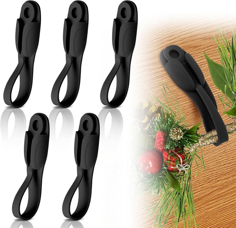 OXDFK 5 PCS Christmas Garland Hanger for Mantle Garland Hooks, Christma Wreath Ties, Fireplace Stocking Holder, Silicone Adhesive Wreath Hooks for Fireplace Mantle (Black) - Image 1