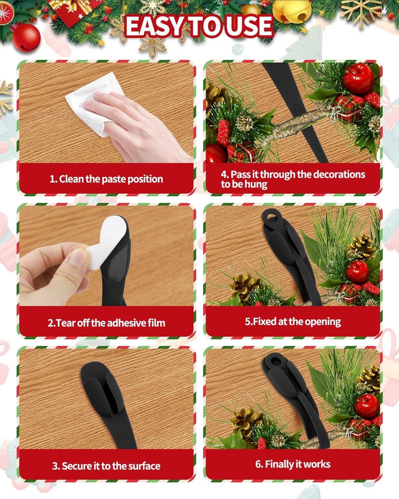OXDFK 5 PCS Christmas Garland Hanger for Mantle Garland Hooks, Christma Wreath Ties, Fireplace Stocking Holder, Silicone Adhesive Wreath Hooks for Fireplace Mantle (Black) - Image 4
