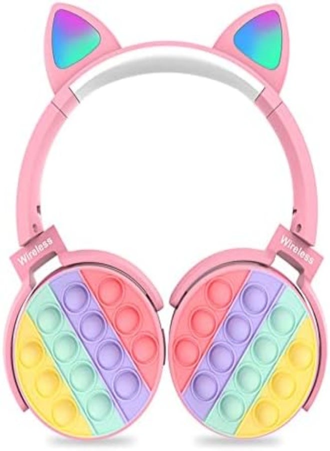 AKDC Wireless Bluetooth Noise Cancelling Over-Ear Headphone Silicone Fidget Pop Built-In Mic On-Ear Stereo Headset For Smartphone Tablet Computer (Cat Ear Pink 1)  - Image 1