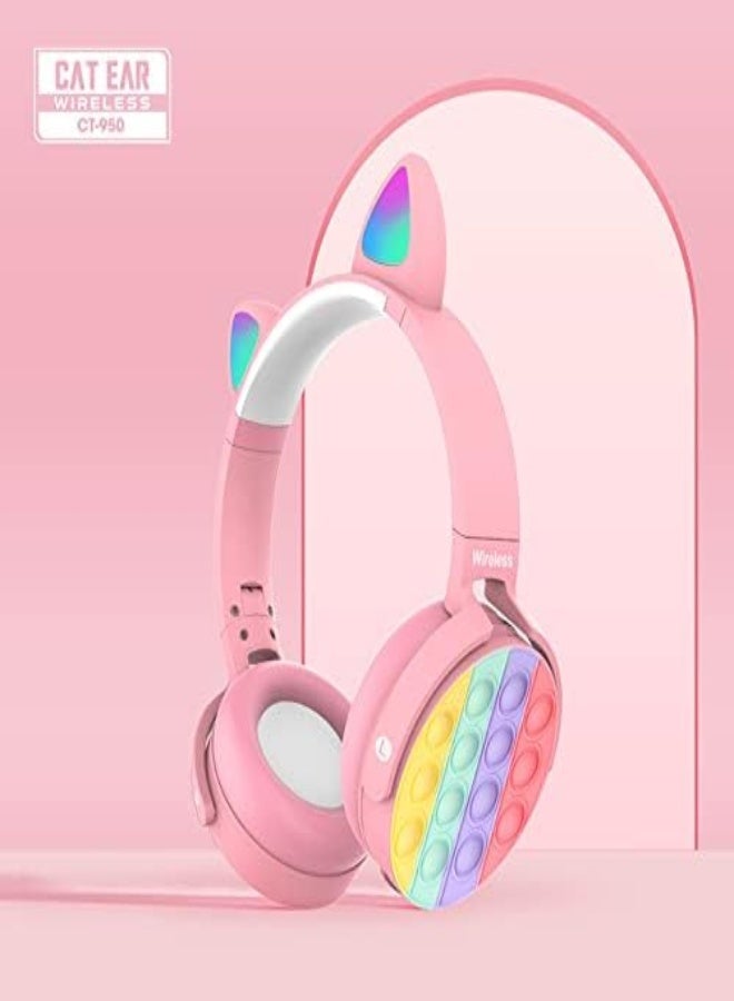 AKDC Wireless Bluetooth Noise Cancelling Over-Ear Headphone Silicone Fidget Pop Built-In Mic On-Ear Stereo Headset For Smartphone Tablet Computer (Cat Ear Pink 1)  - Image 2