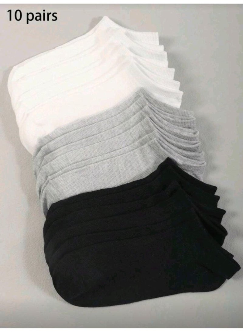 SHEIN-10 Pairs Kids Mesh Solid Color Black White Grey Breathable Short Socks - Image 1