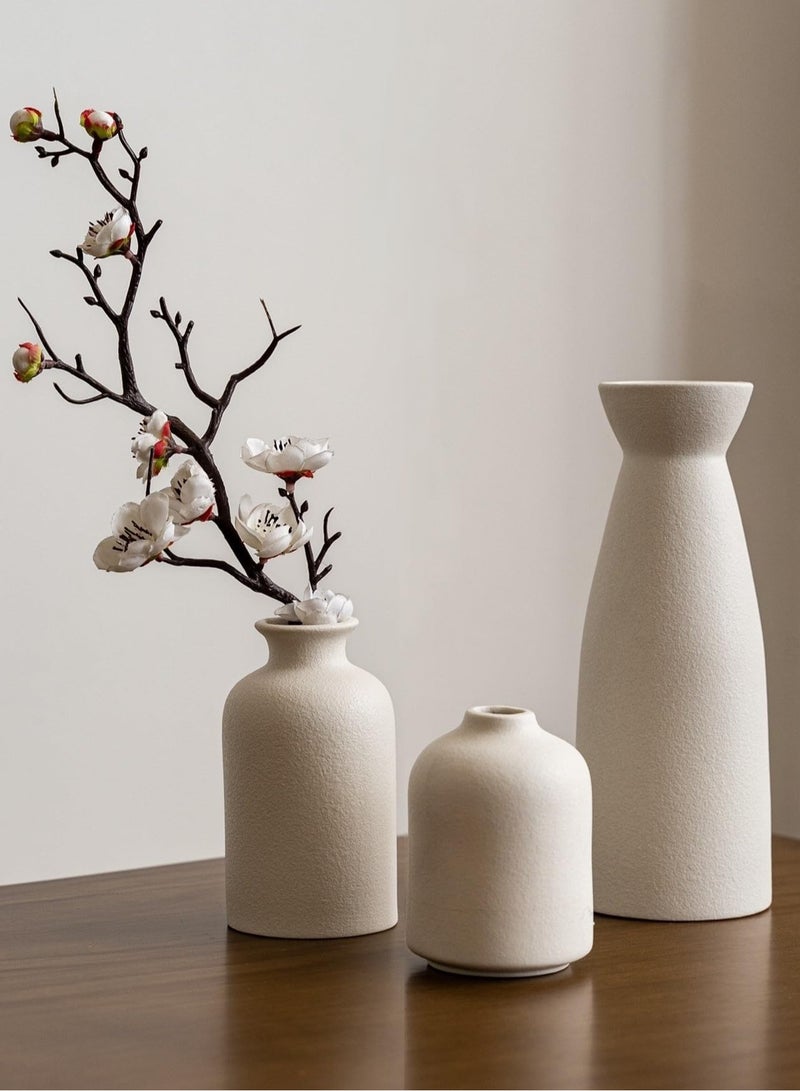LIMOS Home Decor Ceramic Vase Set of 3 : Pampas Grass Dried Flowers Vase Morden Boho Vases Decoration Items for Living Room Home Kitchen Dinner Table Shelf Office Desk Decor (Beige)  - Image 1