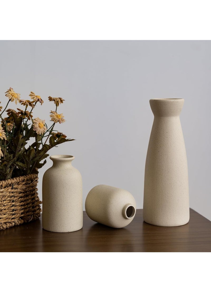 LIMOS Home Decor Ceramic Vase Set of 3 : Pampas Grass Dried Flowers Vase Morden Boho Vases Decoration Items for Living Room Home Kitchen Dinner Table Shelf Office Desk Decor (Beige)  - Image 2