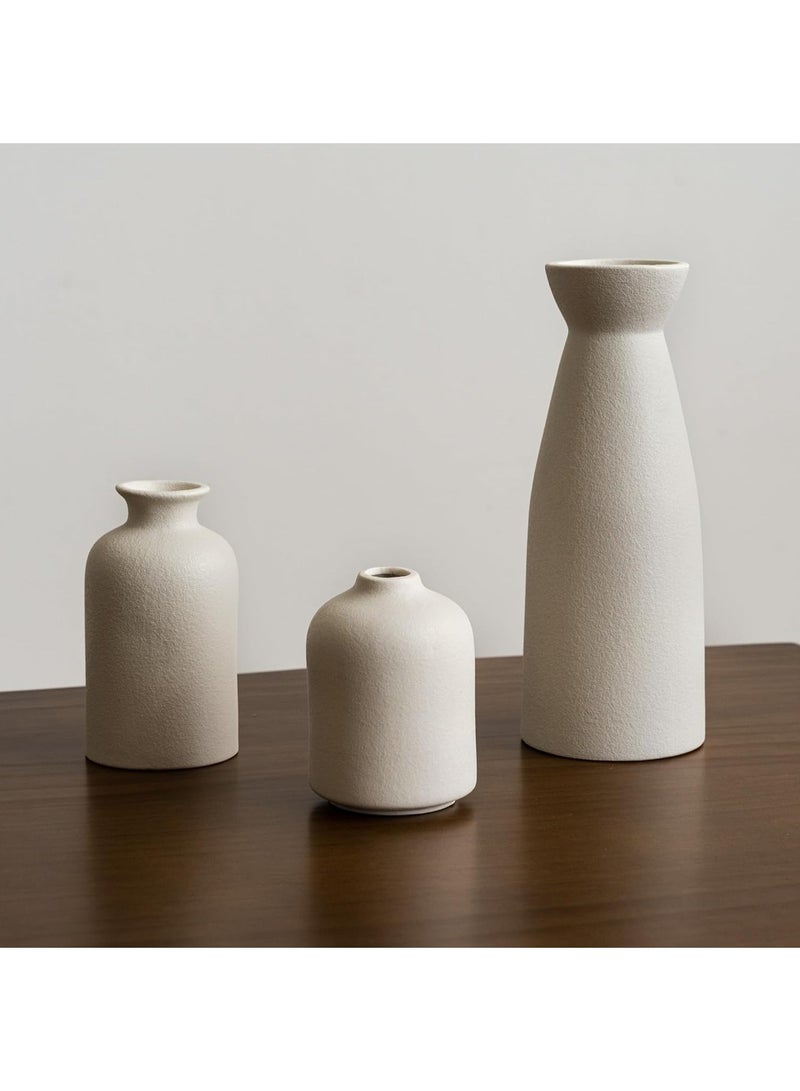 LIMOS Home Decor Ceramic Vase Set of 3 : Pampas Grass Dried Flowers Vase Morden Boho Vases Decoration Items for Living Room Home Kitchen Dinner Table Shelf Office Desk Decor (Beige)  - Image 3