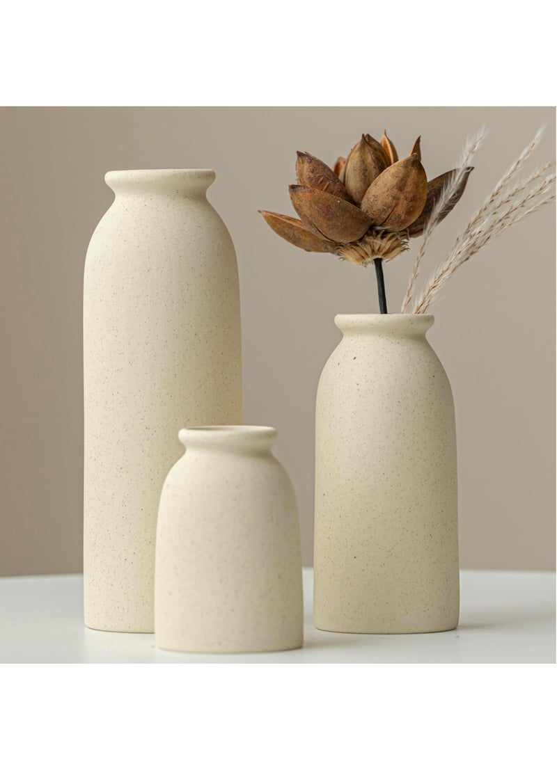 LIMOS Home Decor Ceramic Vase Set of 3 : Pampas Grass Dried Flowers Vase Morden Boho Vases Decoration Items for Living Room Home Kitchen Dinner Table Shelf Office Desk Decor (Beige)  - Image 4