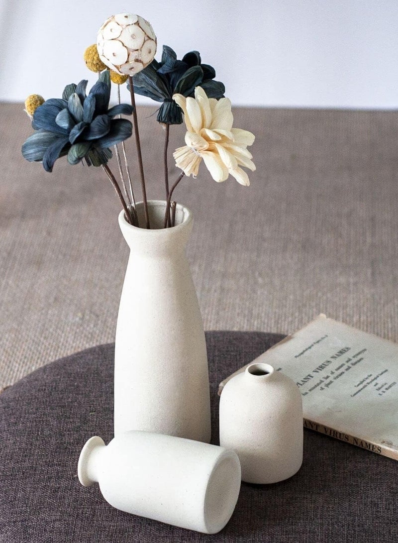 LIMOS Home Decor Ceramic Vase Set of 3 : Pampas Grass Dried Flowers Vase Morden Boho Vases Decoration Items for Living Room Home Kitchen Dinner Table Shelf Office Desk Decor (Beige)  - Image 5