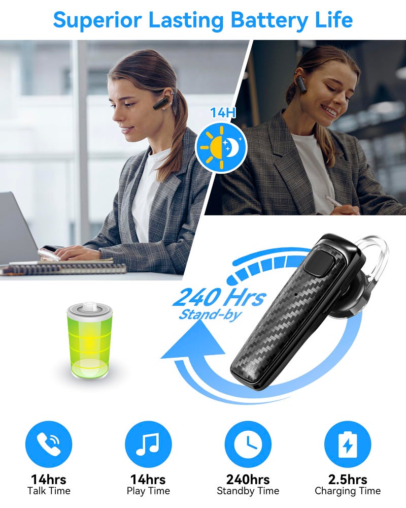 MQQC Bluetooth Headset V5.0, Wireless Bluetooth Earpiece 24Hrs HD Calling,CVC8.0 Dual Mic Noise Cancelling, Hands-Free Bluetooth Earphone for Driving/Business/Office - Image 4