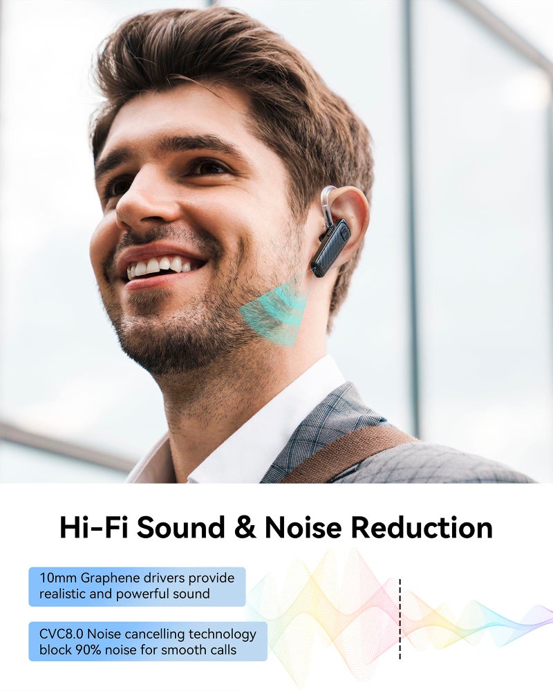 MQQC Bluetooth Headset V5.0, Wireless Bluetooth Earpiece 24Hrs HD Calling,CVC8.0 Dual Mic Noise Cancelling, Hands-Free Bluetooth Earphone for Driving/Business/Office - Image 2
