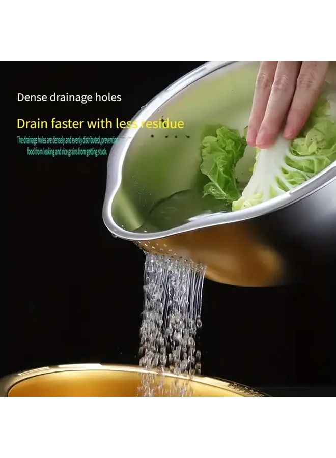 Stainless Steel Kitchen Strainer Wash Basin With Drainage Holes And Side Handles - Image 4