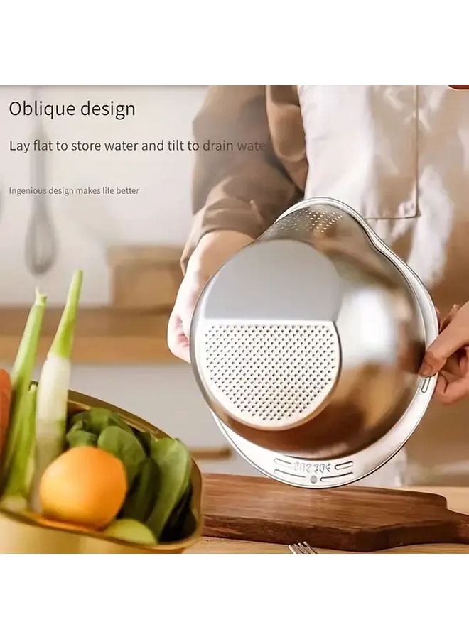 Stainless Steel Kitchen Strainer Wash Basin With Drainage Holes And Side Handles - Image 2