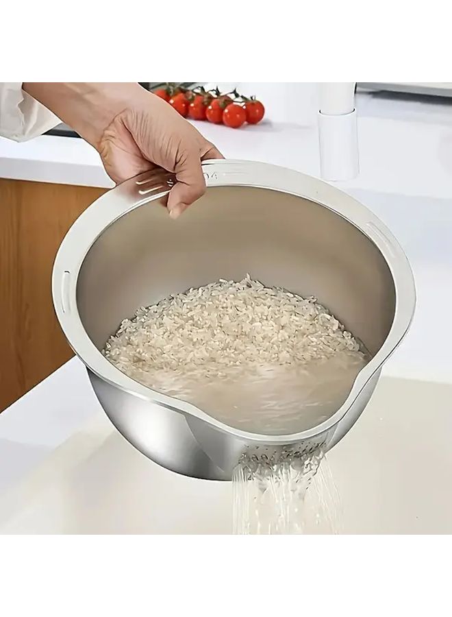 Stainless Steel Kitchen Strainer Wash Basin With Drainage Holes And Side Handles - Image 1
