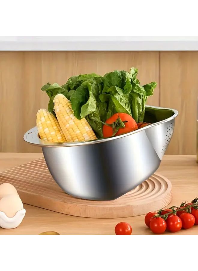Stainless Steel Kitchen Strainer Wash Basin With Drainage Holes And Side Handles - Image 5
