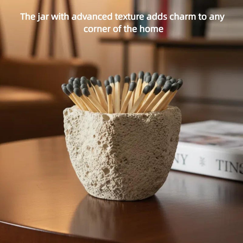 Augonla 3.34â€ x 2.95â€ x 2.36â€ Concrete Match Holder with Striker, Box of Matches for Decorative Matches, Match Box for Fireplace Candles, Home Bathroom Decor, Oatmeal - Image 5