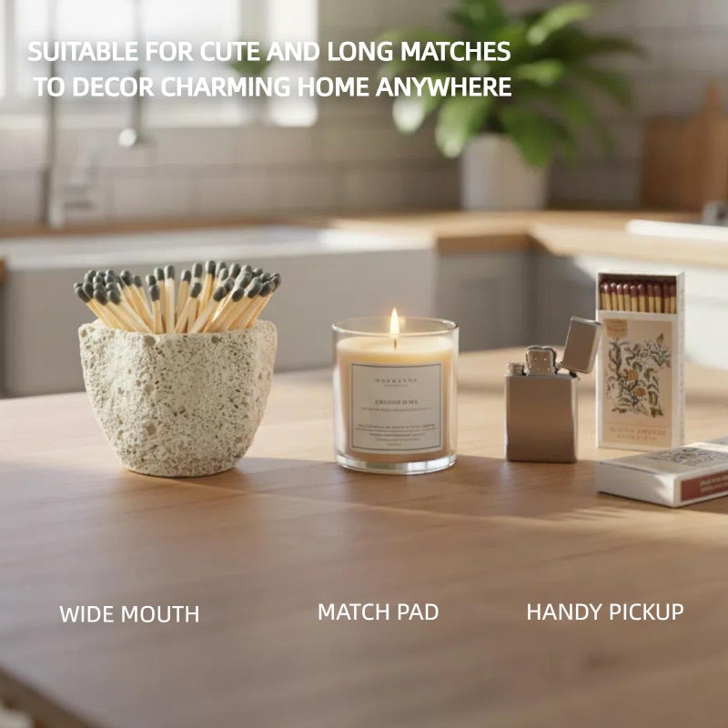 Augonla 3.34â€ x 2.95â€ x 2.36â€ Concrete Match Holder with Striker, Box of Matches for Decorative Matches, Match Box for Fireplace Candles, Home Bathroom Decor, Oatmeal - Image 3