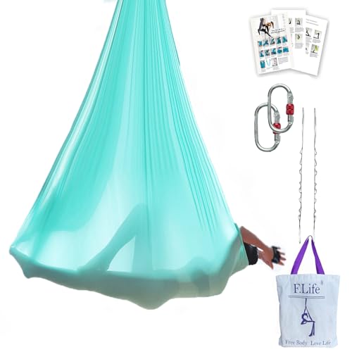 Flife F.Life Aerial Yoga Hammock 6.5 yards Premium Aerial Silk Fabric Yoga Swing for Antigravity Inversion Include Daisy Chain,Carabiner and Pose Guide (Turquoise) - Image 1