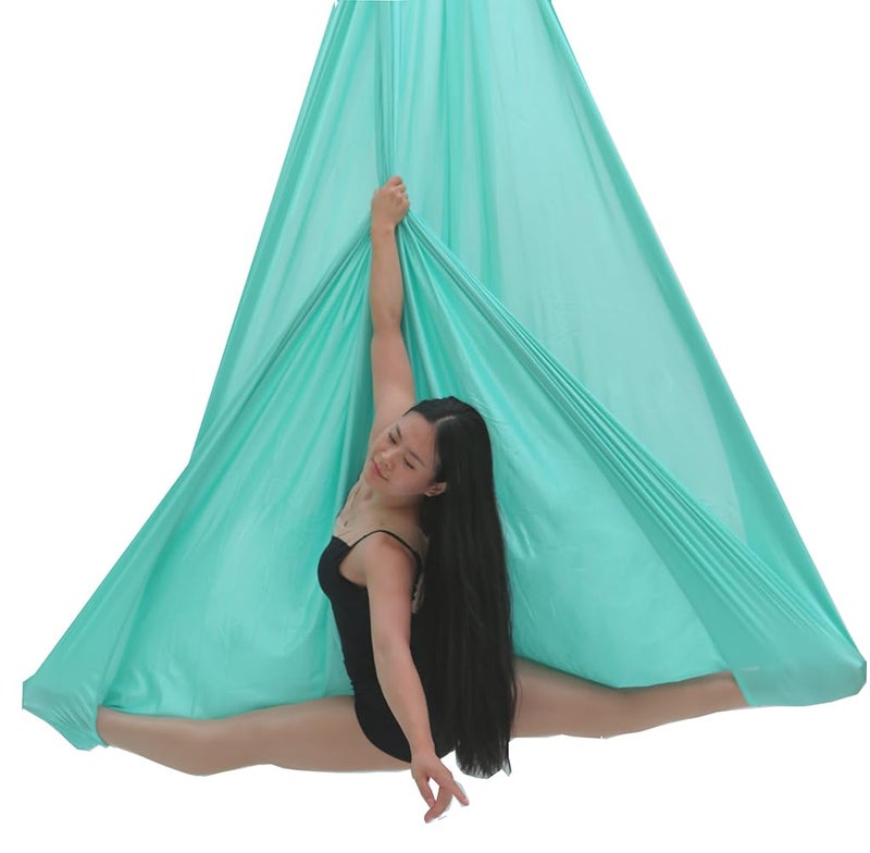 Flife F.Life Aerial Yoga Hammock 6.5 yards Premium Aerial Silk Fabric Yoga Swing for Antigravity Inversion Include Daisy Chain,Carabiner and Pose Guide (Turquoise) - Image 2