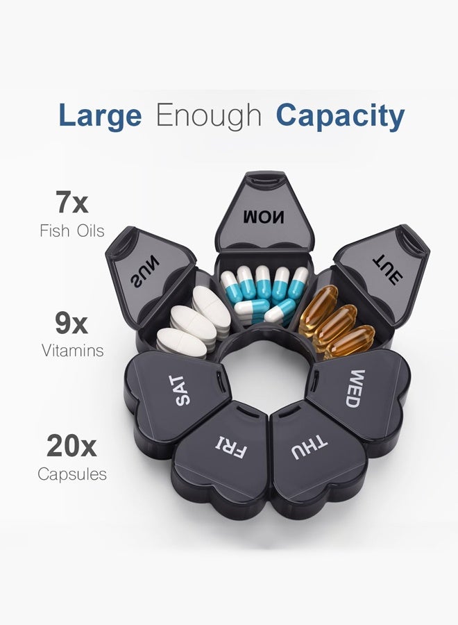 Pill Organizer, Pill Box, Small Pill Case, Medicine Pill Organizer 1 Time a Day, Weekly Pill Organizer, Pill Container, Pill Holder, Daily Pill Organizer Travel Pill Organizer 7 Day (Black) - Image 3