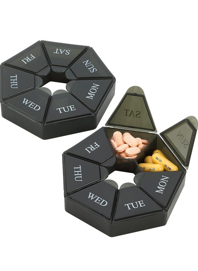 Pill Organizer, Pill Box, Small Pill Case, Medicine Pill Organizer 1 Time a Day, Weekly Pill Organizer, Pill Container, Pill Holder, Daily Pill Organizer Travel Pill Organizer 7 Day (Black) - Image 1