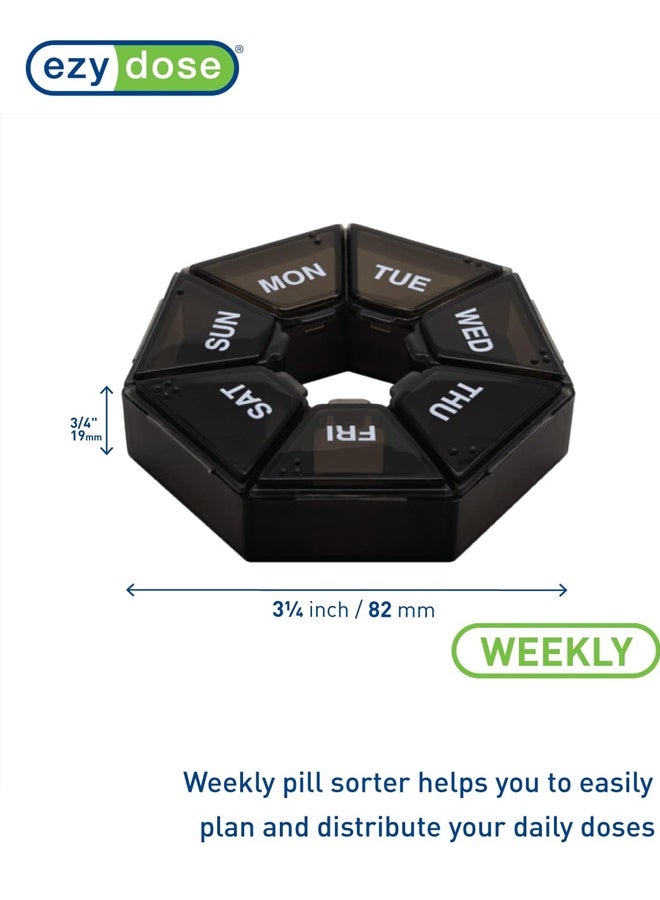 Pill Organizer, Pill Box, Small Pill Case, Medicine Pill Organizer 1 Time a Day, Weekly Pill Organizer, Pill Container, Pill Holder, Daily Pill Organizer Travel Pill Organizer 7 Day (Black) - Image 2