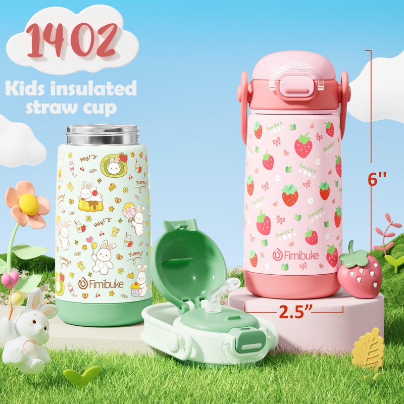 Fimibuke Kids Insulated Water Bottle with Straw Lid & Handle -14oz BPA FREE 18/8 Stainless Steel Metal Tumbler Leak Proof Double Wall Vacuum Kids Cup Toddler Water Bottle for School Boy Girls - Image 3