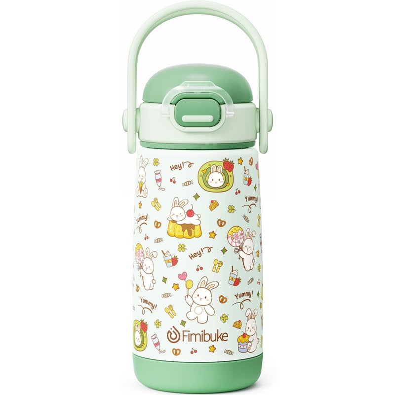 Fimibuke Kids Insulated Water Bottle with Straw Lid & Handle -14oz BPA FREE 18/8 Stainless Steel Metal Tumbler Leak Proof Double Wall Vacuum Kids Cup Toddler Water Bottle for School Boy Girls - Image 1