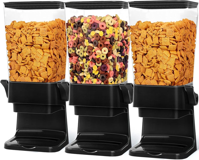 QNP Cereal Dispenser Countertop 3pcs,5.5L Cereal Containers Storage Dispenser for Pantry,Dry Food Storage Rice Containers,Candy Dispenser,Snack Organizer Machine for Grains, Nuts,Oatmeal, Pet Food Black - Image 1